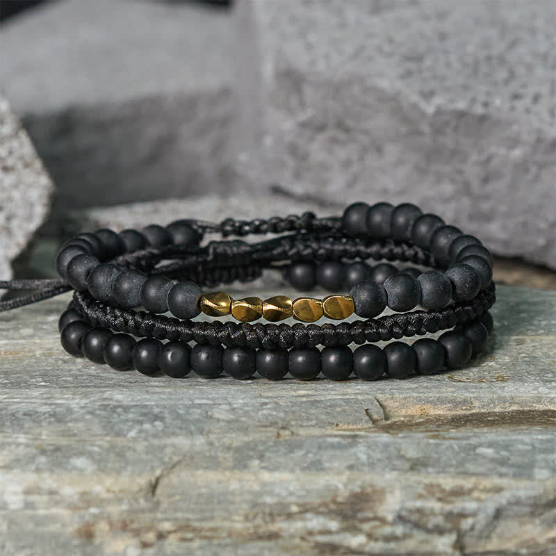 Nimara Ritual 3Pcs Lava Rock Black Onyx Frosted Stone Bead Healing Bracelet