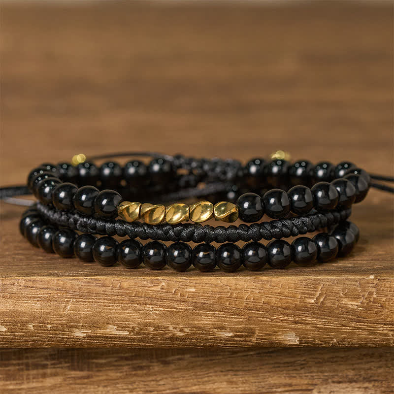 Nimara Ritual 3Pcs Lava Rock Black Onyx Frosted Stone Bead Healing Bracelet