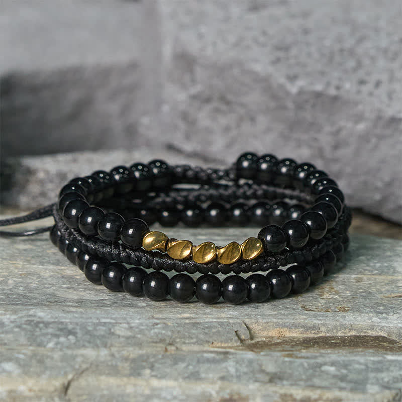 Nimara Ritual 3Pcs Lava Rock Black Onyx Frosted Stone Bead Healing Bracelet