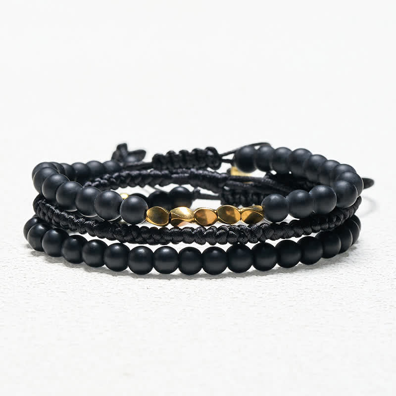 Nimara Ritual 3Pcs Lava Rock Black Onyx Frosted Stone Bead Healing Bracelet