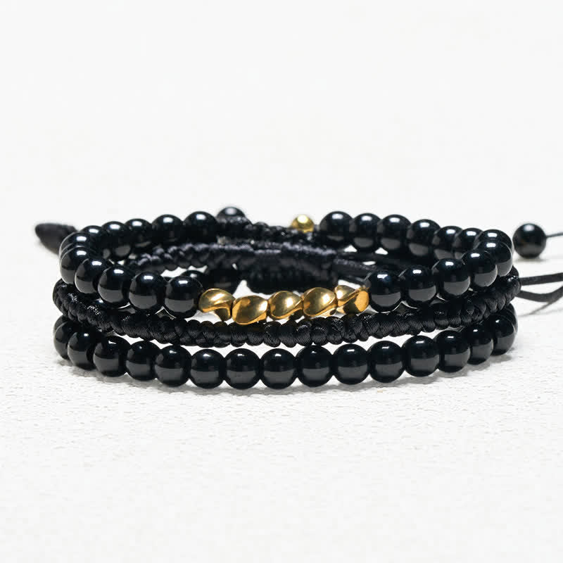 Nimara Ritual 3Pcs Lava Rock Black Onyx Frosted Stone Bead Healing Bracelet