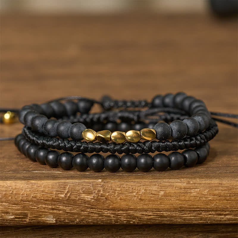 Nimara Ritual 3Pcs Lava Rock Black Onyx Frosted Stone Bead Healing Bracelet