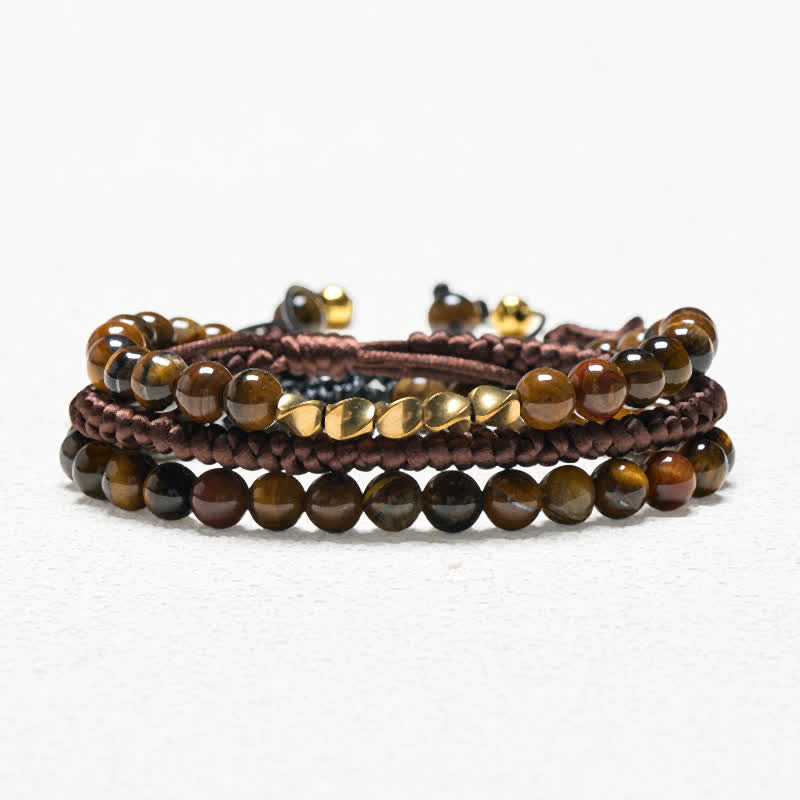 Nimara Ritual 3Pcs Natural Tiger Eye Clear Thinking String Bracelet
