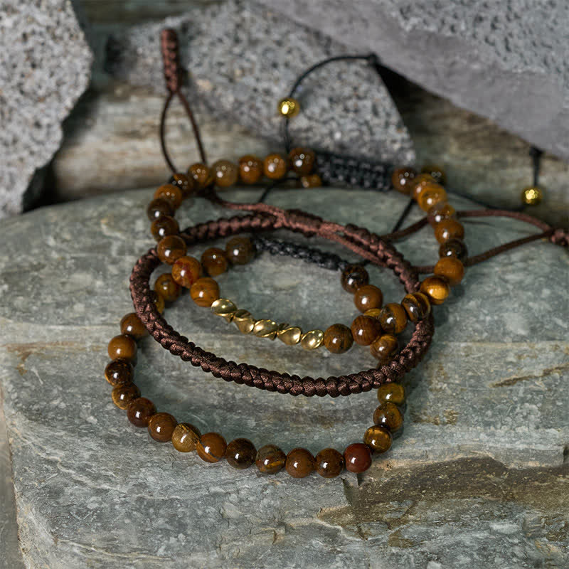 Nimara Ritual 3Pcs Natural Tiger Eye Clear Thinking String Bracelet