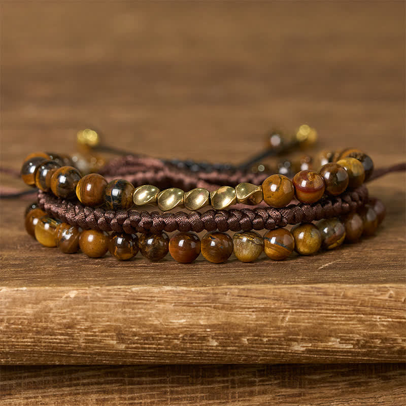 Nimara Ritual 3Pcs Natural Tiger Eye Clear Thinking String Bracelet