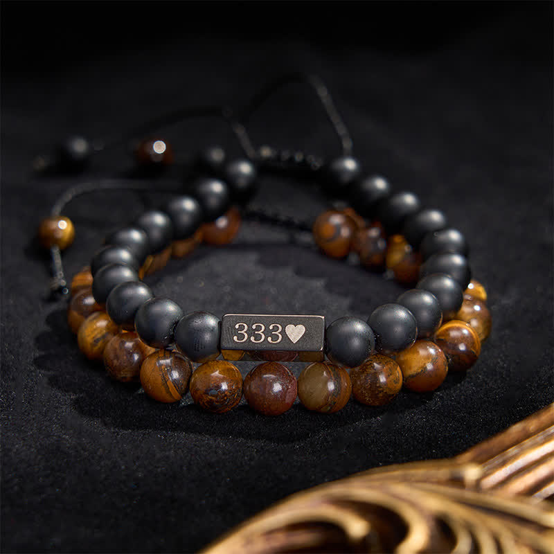 Nimara Ritual 2Pcs Frosted Stone Tiger Eye 333 222 111 11:11 444 Angel Number Cure Bracelet