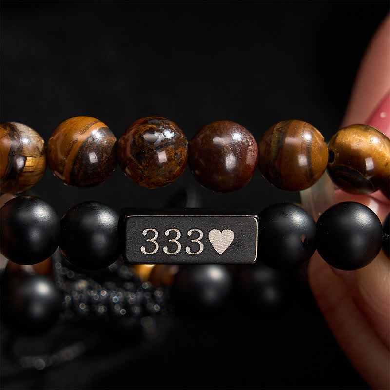 Nimara Ritual 2Pcs Frosted Stone Tiger Eye 333 222 111 11:11 444 Angel Number Cure Bracelet