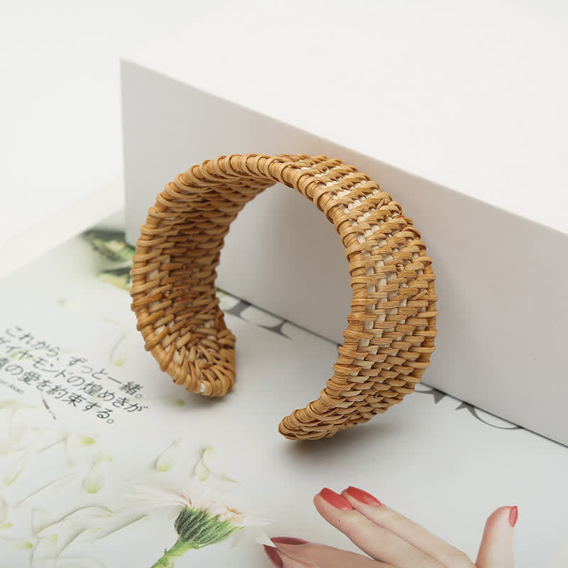 Nimara Ritual Natural Rattan Protection Hand-Woven Boho Wide Cuff Bracelet