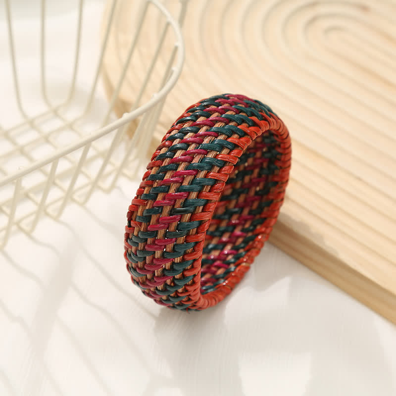 Nimara Ritual Natural Rattan Protection Hand-Woven Boho Wide Bracelet Bangle