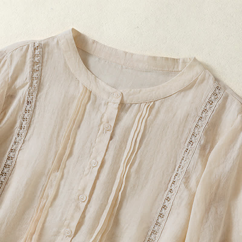 Nimara Ritual Summer Vintage Button-Up Solid Women's Elbow-Length Sleeve Shirts