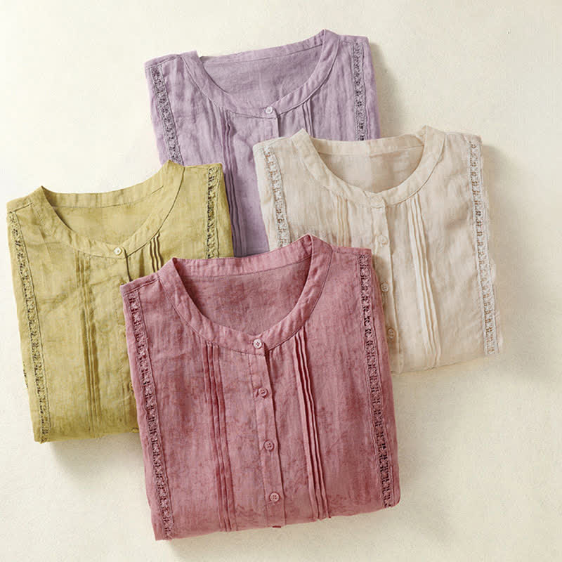 Nimara Ritual Summer Vintage Button-Up Solid Women's Elbow-Length Sleeve Shirts