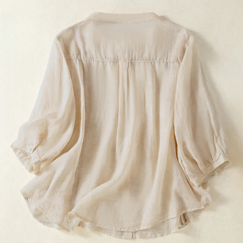 Nimara Ritual Summer Vintage Button-Up Solid Women's Elbow-Length Sleeve Shirts