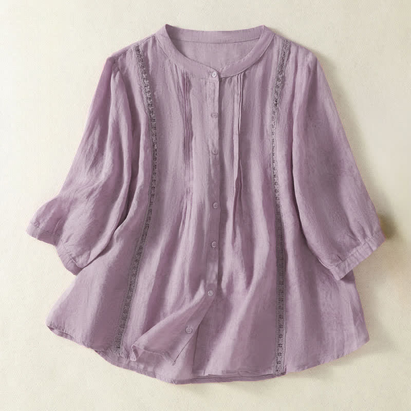 Nimara Ritual Summer Vintage Button-Up Solid Women's Elbow-Length Sleeve Shirts