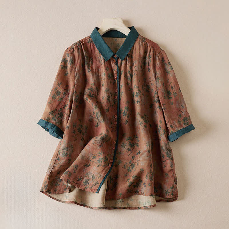 Nimara Ritual Summer Vintage Button-Up Floral Print Women's Short Sleeve Shirts