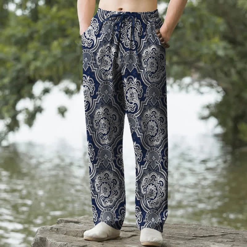 Nimara Ritual Cotton Mandala Paisley Geometry Pattern Men's Tapered Pants With Pockets
