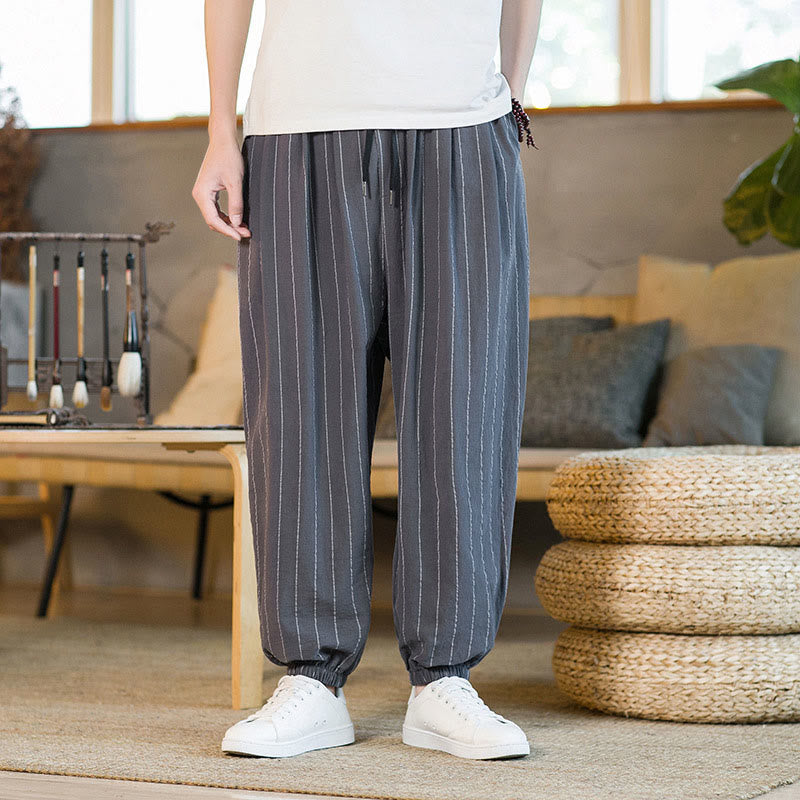 Nimara Ritual Summer Casual Drawstring Striped Men's Harem Pants With Pockets
