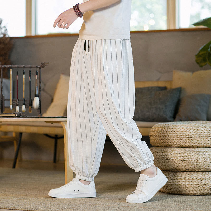 Nimara Ritual Summer Casual Drawstring Striped Men's Harem Pants With Pockets