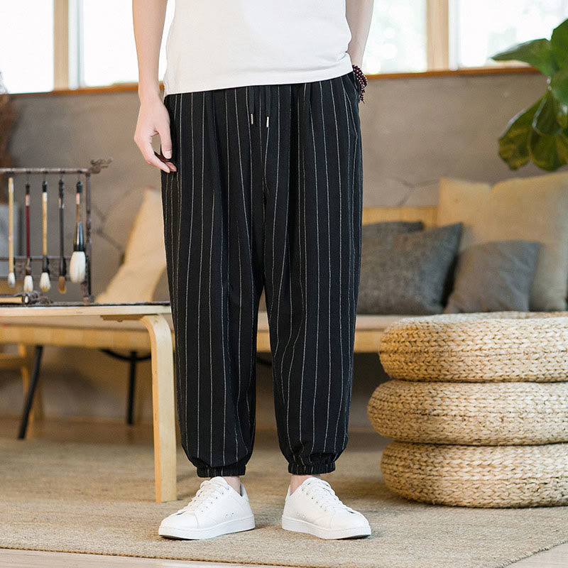 Nimara Ritual Summer Casual Drawstring Striped Men's Harem Pants With Pockets