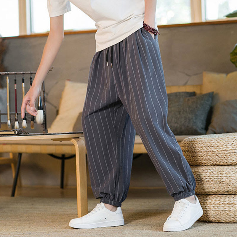 Nimara Ritual Summer Casual Drawstring Striped Men's Harem Pants With Pockets