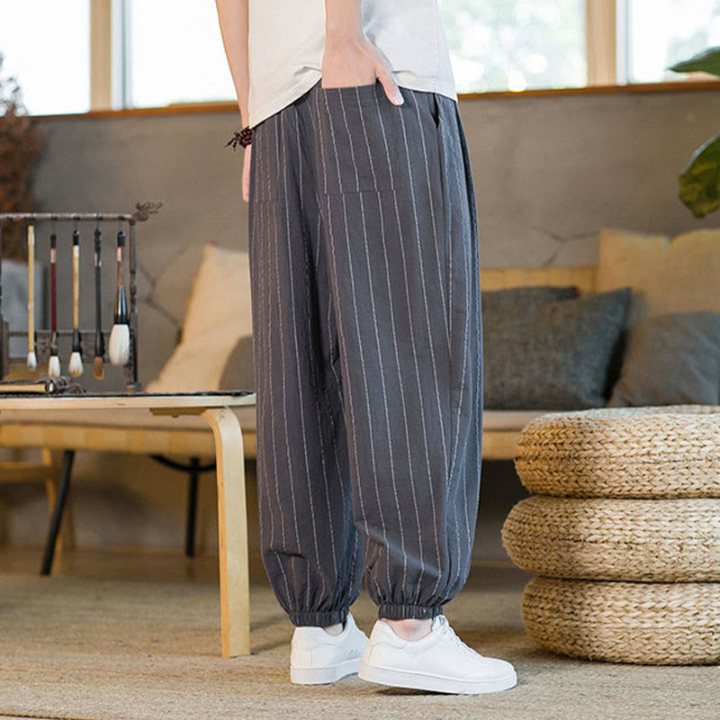 Nimara Ritual Summer Casual Drawstring Striped Men's Harem Pants With Pockets