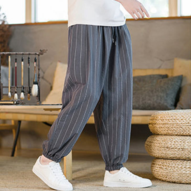 Nimara Ritual Summer Casual Drawstring Striped Men's Harem Pants With Pockets