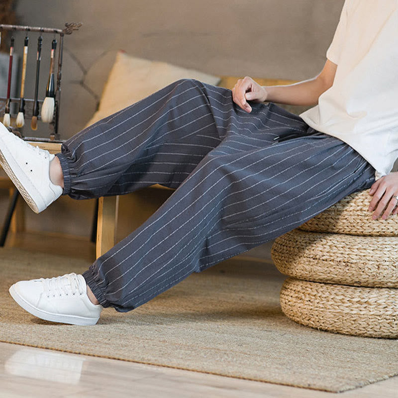 Nimara Ritual Summer Casual Drawstring Striped Men's Harem Pants With Pockets