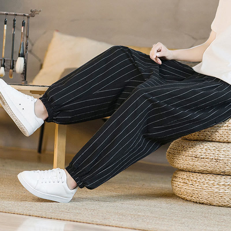 Nimara Ritual Summer Casual Drawstring Striped Men's Harem Pants With Pockets