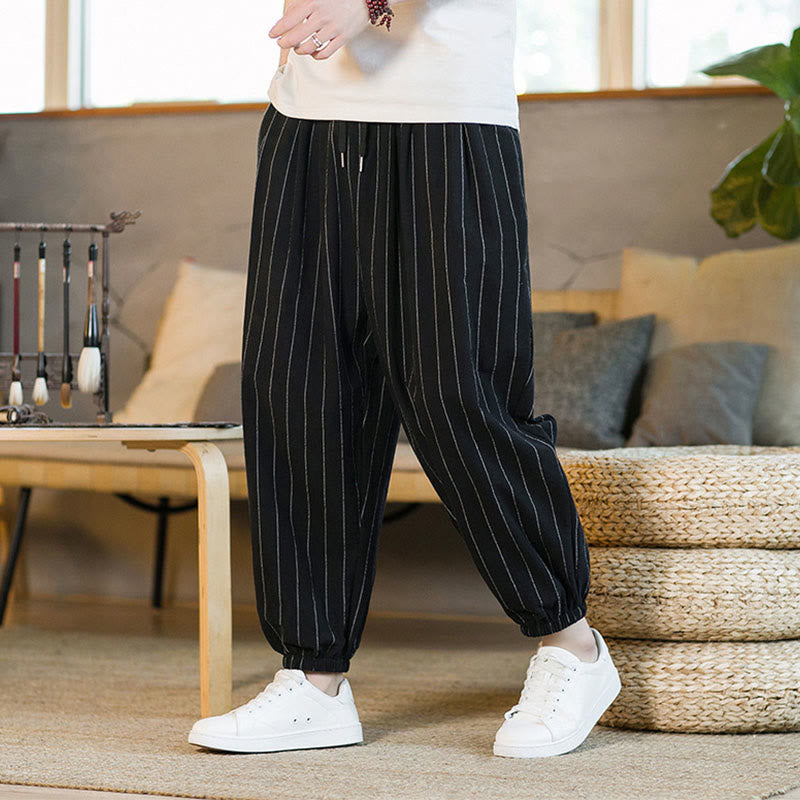 Nimara Ritual Summer Casual Drawstring Striped Men's Harem Pants With Pockets
