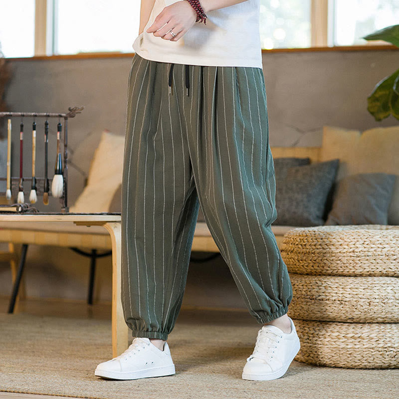 Nimara Ritual Summer Casual Drawstring Striped Men's Harem Pants With Pockets