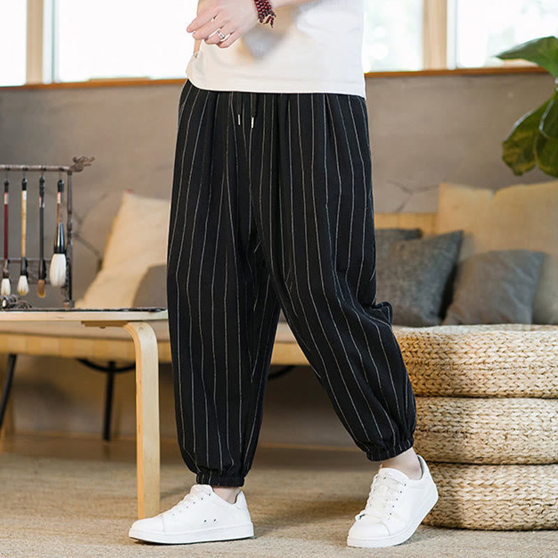 Nimara Ritual Summer Casual Drawstring Striped Men's Harem Pants With Pockets