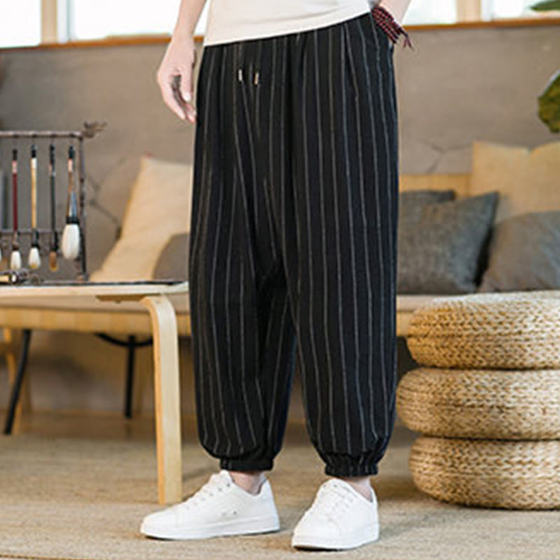 Nimara Ritual Summer Casual Drawstring Striped Men's Harem Pants With Pockets