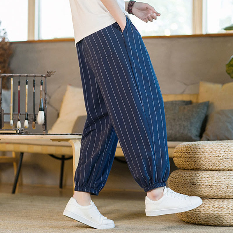 Nimara Ritual Summer Casual Drawstring Striped Men's Harem Pants With Pockets