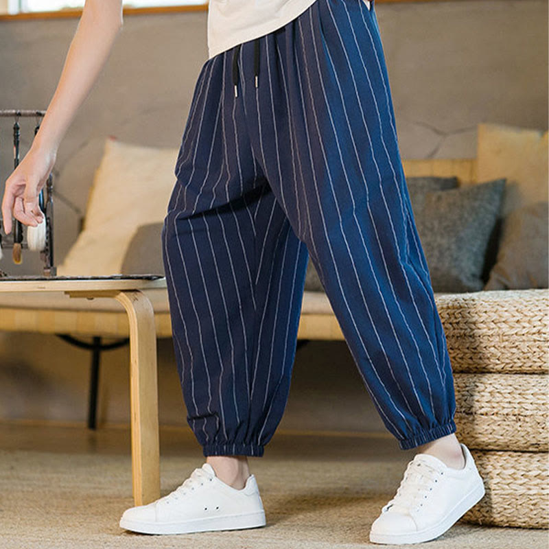 Nimara Ritual Summer Casual Drawstring Striped Men's Harem Pants With Pockets