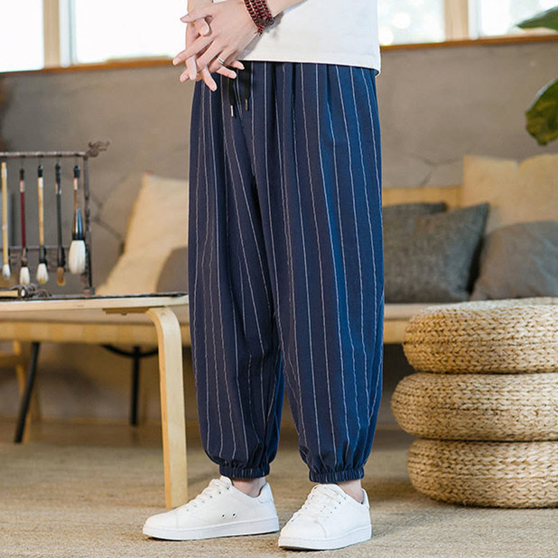 Nimara Ritual Summer Casual Drawstring Striped Men's Harem Pants With Pockets