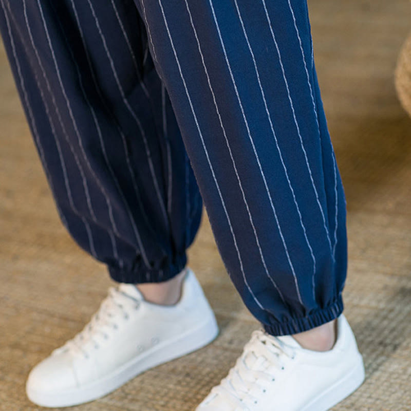 Nimara Ritual Summer Casual Drawstring Striped Men's Harem Pants With Pockets