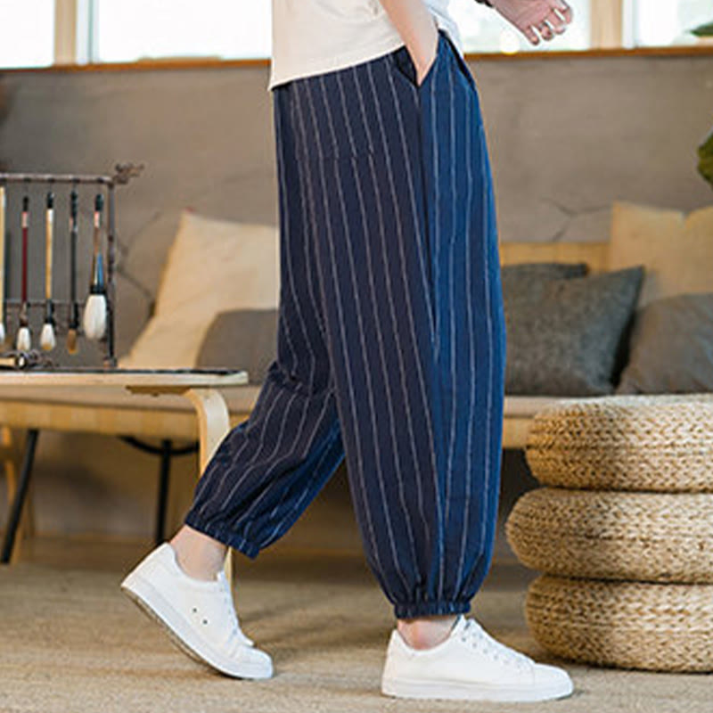 Nimara Ritual Summer Casual Drawstring Striped Men's Harem Pants With Pockets
