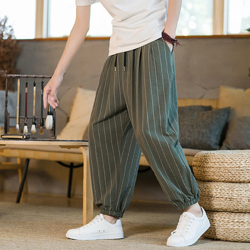 Nimara Ritual Summer Casual Drawstring Striped Men's Harem Pants With Pockets