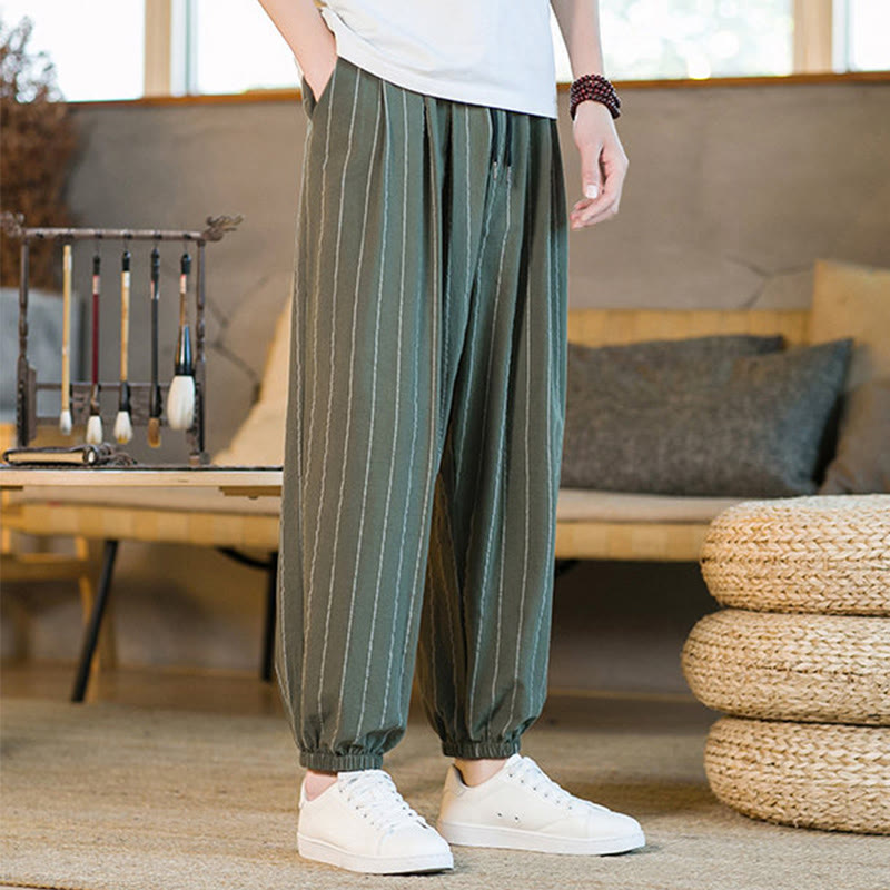 Nimara Ritual Summer Casual Drawstring Striped Men's Harem Pants With Pockets