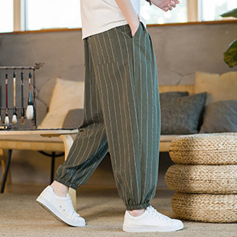 Nimara Ritual Summer Casual Drawstring Striped Men's Harem Pants With Pockets