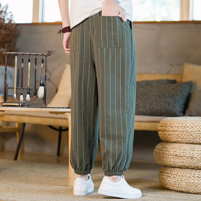 Nimara Ritual Summer Casual Drawstring Striped Men's Harem Pants With Pockets