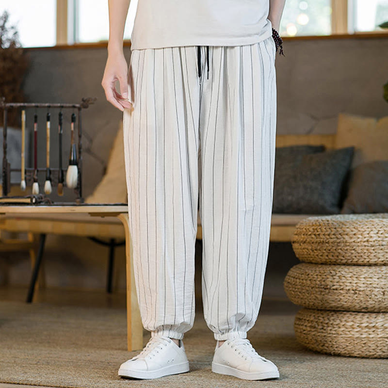 Nimara Ritual Summer Casual Drawstring Striped Men's Harem Pants With Pockets