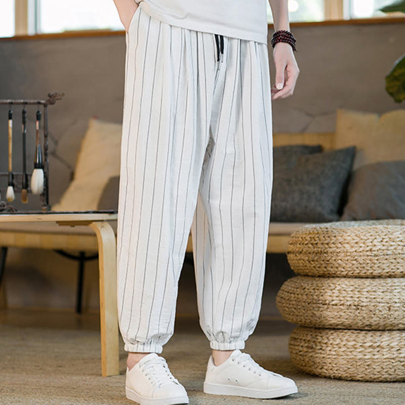 Nimara Ritual Summer Casual Drawstring Striped Men's Harem Pants With Pockets
