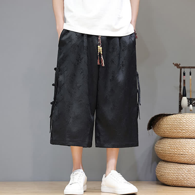 Nimara Ritual Summer Tang Style Side Frog Button Men's Straight Leg Pants With Pockets