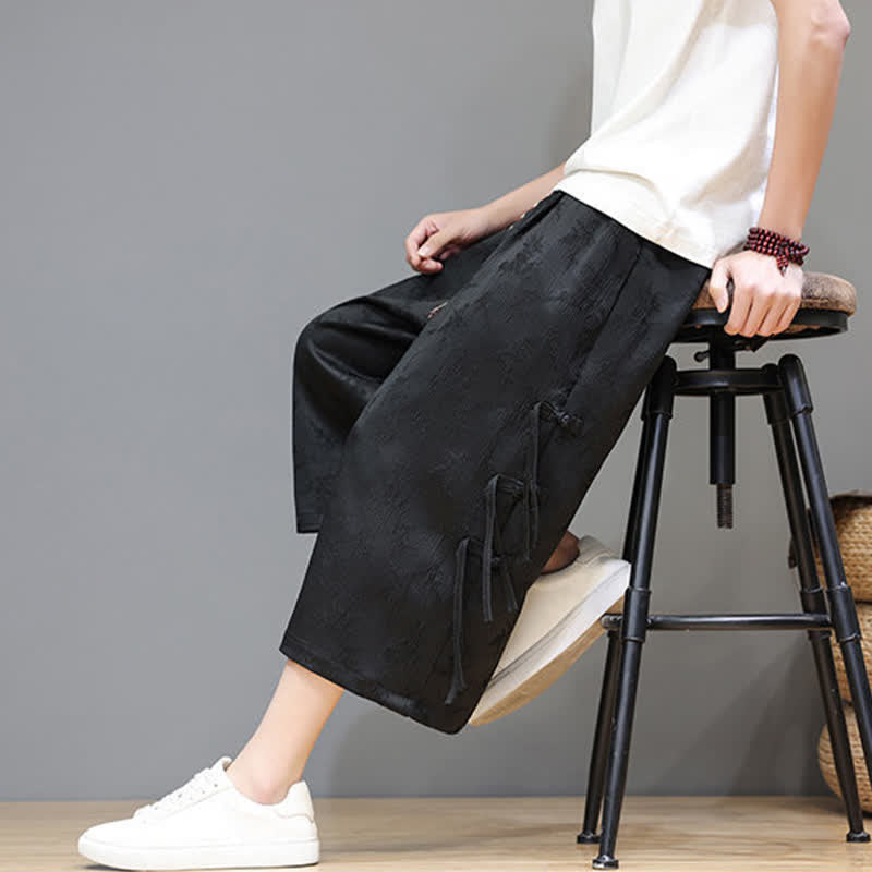 Nimara Ritual Summer Tang Style Side Frog Button Men's Straight Leg Pants With Pockets