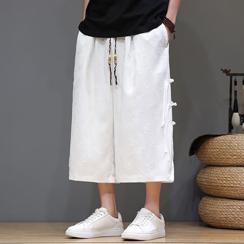 Nimara Ritual Summer Tang Style Side Frog Button Men's Straight Leg Pants With Pockets