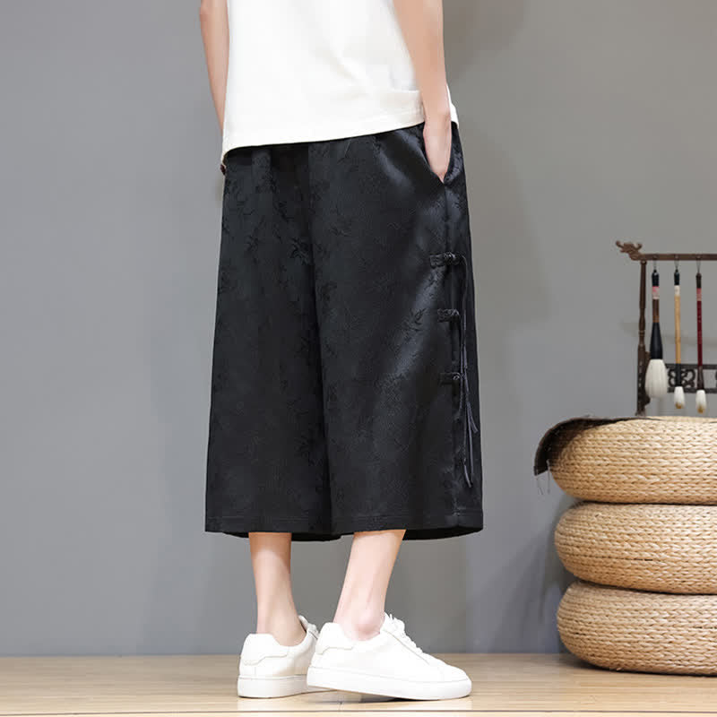 Nimara Ritual Summer Tang Style Side Frog Button Men's Straight Leg Pants With Pockets