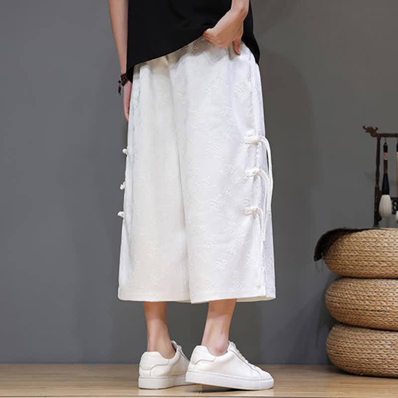 Nimara Ritual Summer Tang Style Side Frog Button Men's Straight Leg Pants With Pockets