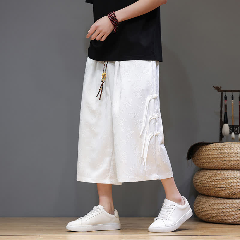 Nimara Ritual Summer Tang Style Side Frog Button Men's Straight Leg Pants With Pockets