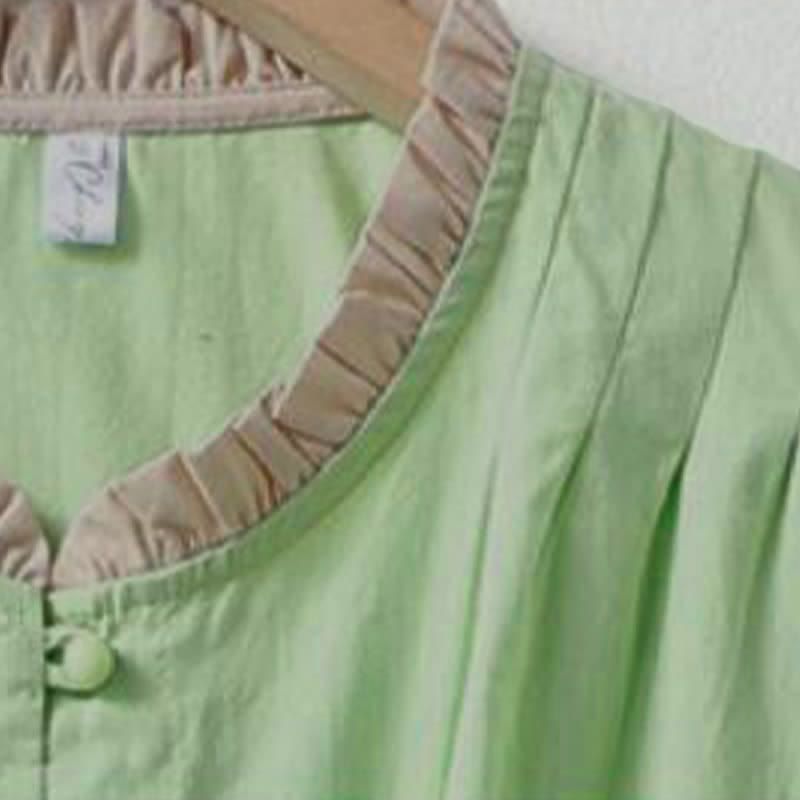 Nimara Ritual Summer Casual Button Up Solid Ruffled Collar Cotton Women's Short Sleeve Shirt