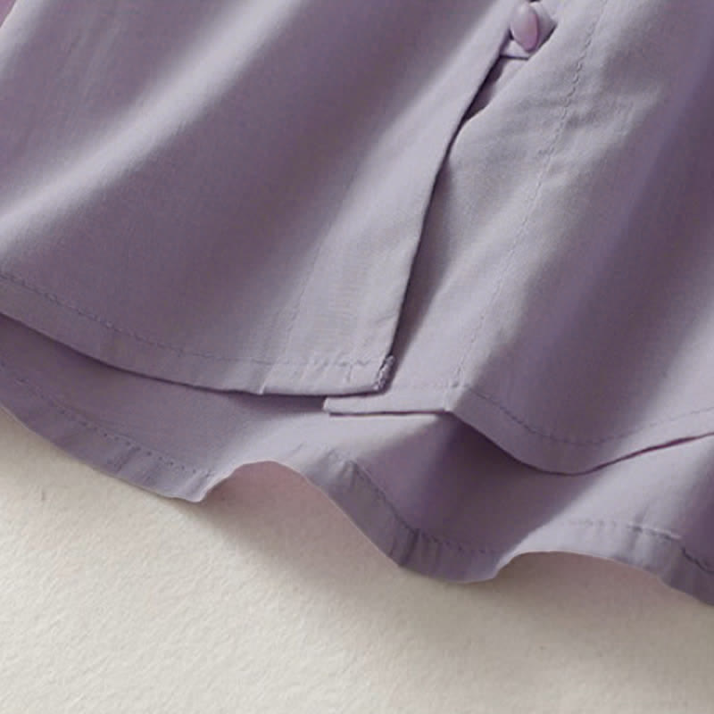Nimara Ritual Summer Casual Button Up Solid Ruffled Collar Cotton Women's Short Sleeve Shirt